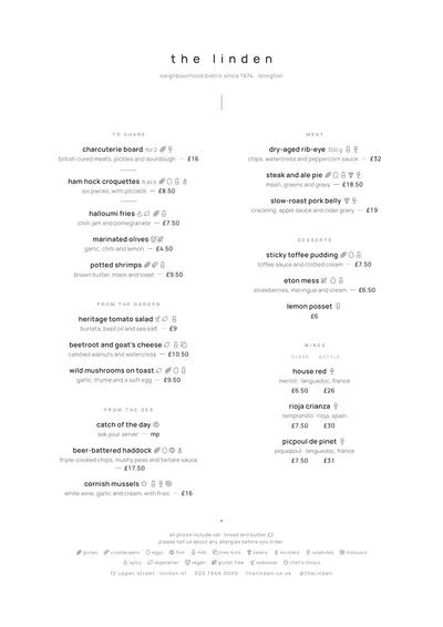 Sample menu in the Signature design