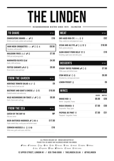 Sample menu in the Counter design