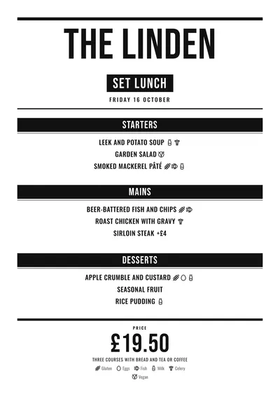 Sample daily menu in the Counter design