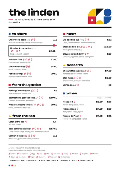 Sample menu in the Bauhaus design