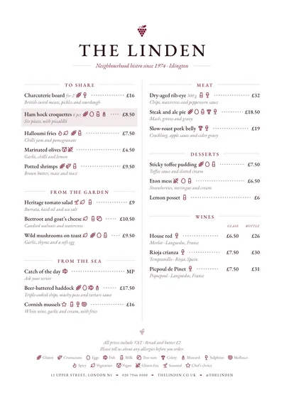 Sample menu in the Bodega design