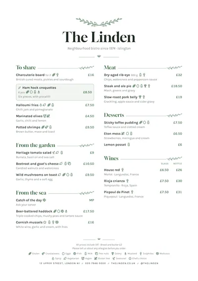 Sample menu in the Botanical design
