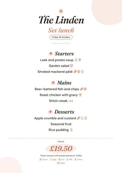 Sample daily menu in the Brunch design