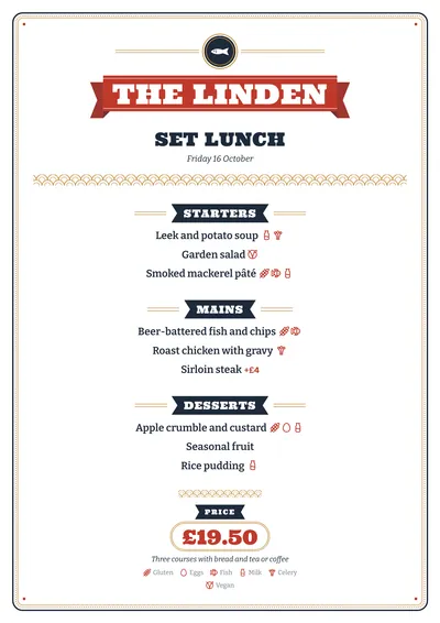Sample daily menu in the Tinned design
