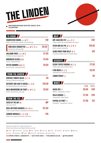 Sample menu in the Constructivist design
