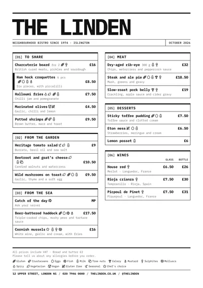 Sample menu in the Raw design