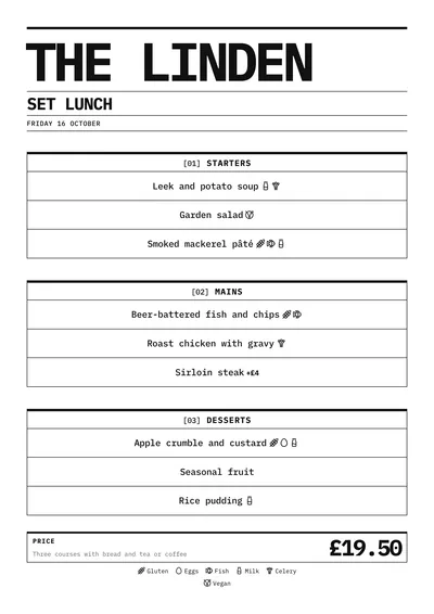 Sample daily menu in the Raw design