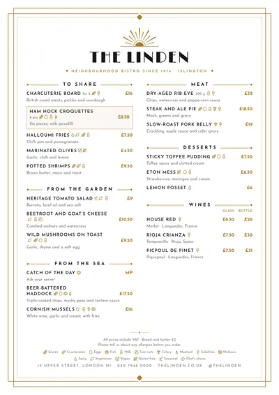 Sample menu in the Déco design