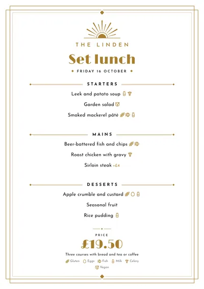 Sample daily menu in the Déco design