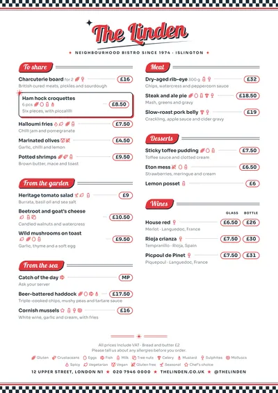Sample menu in the Diner design