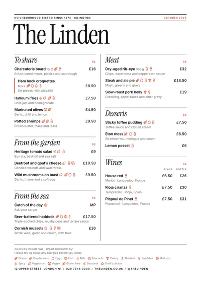 Sample menu in the Editorial design