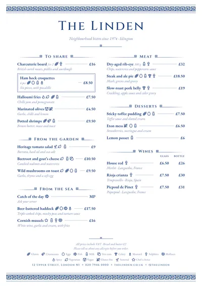 Sample menu in the Aegean design