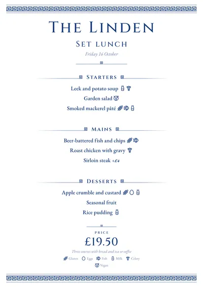 Sample daily menu in the Aegean design