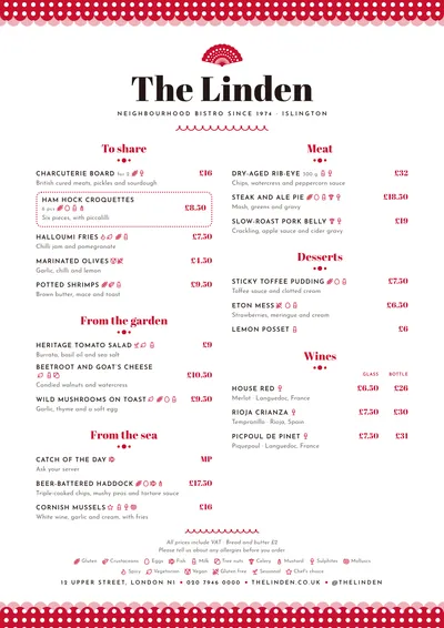 Sample menu in the Feria design