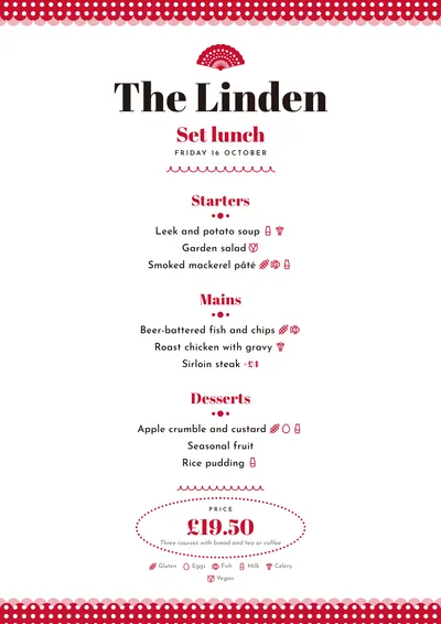 Sample daily menu in the Feria design