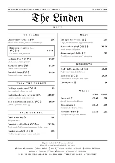 Sample menu in the Gazette design