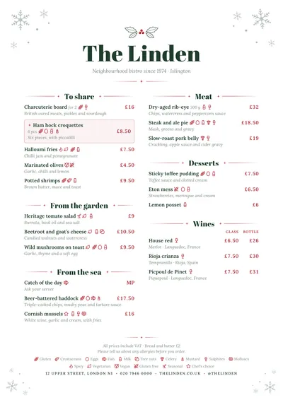 Sample menu in the Winter design