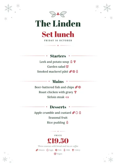 Sample daily menu in the Winter design