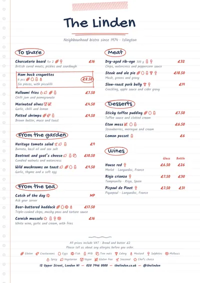 Sample menu in the Notebook design