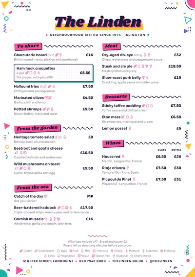 Sample menu in the Memphis design