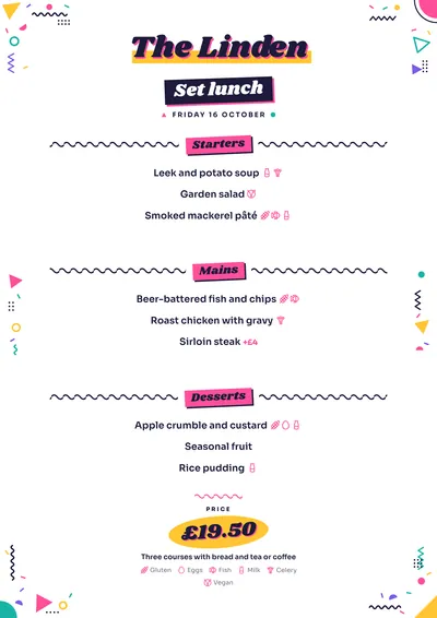 Sample daily menu in the Memphis design