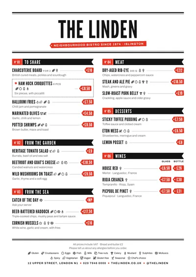 Sample menu in the Market design