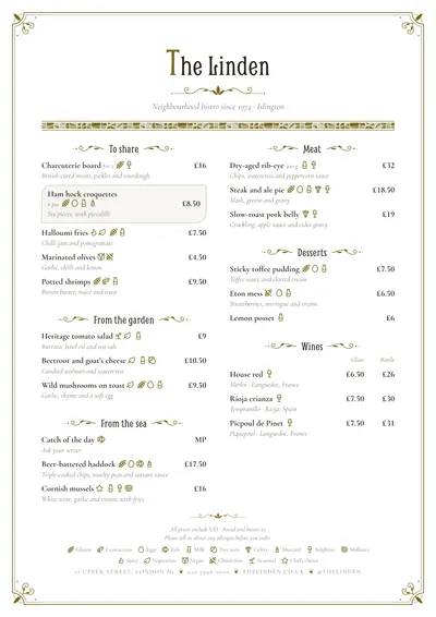 Sample menu in the Modernista design