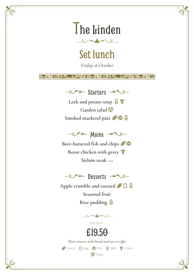 Sample daily menu in the Modernista design