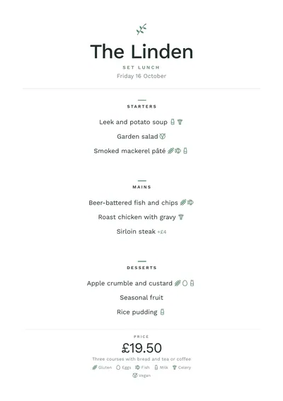 Sample daily menu in the Nordic design