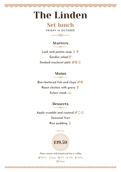 Sample daily menu in the Bakehouse design