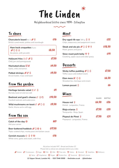 Sample menu in the Chalkboard design