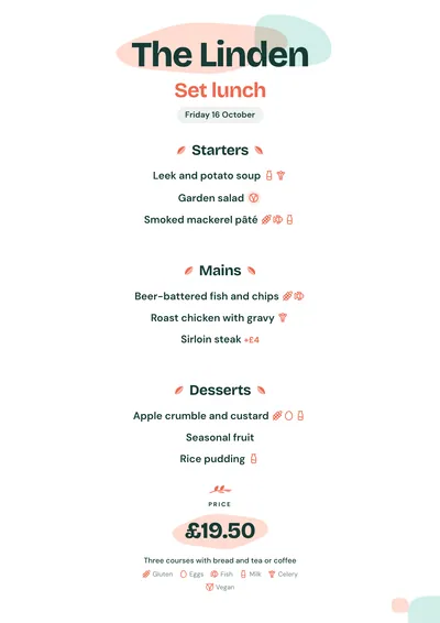 Sample daily menu in the Poké design