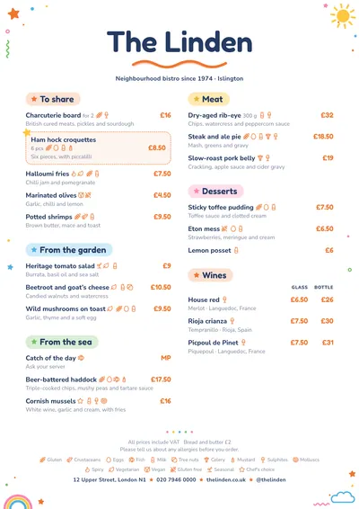 Sample menu in the Playtime design