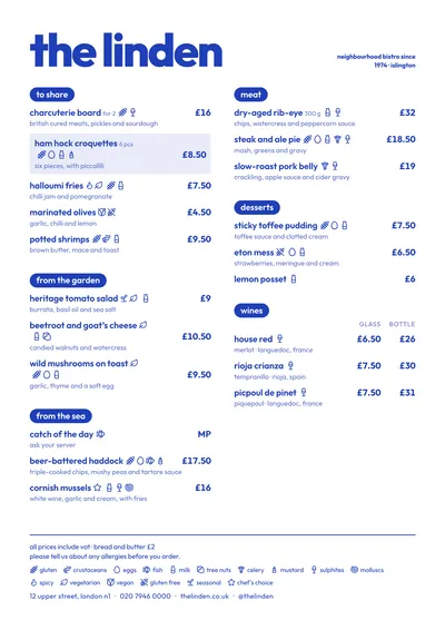Sample menu in the Riviera design