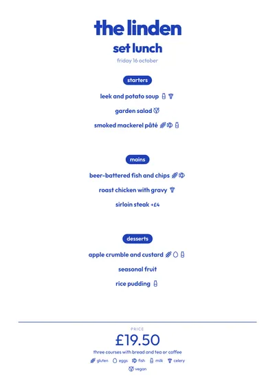 Sample daily menu in the Riviera design