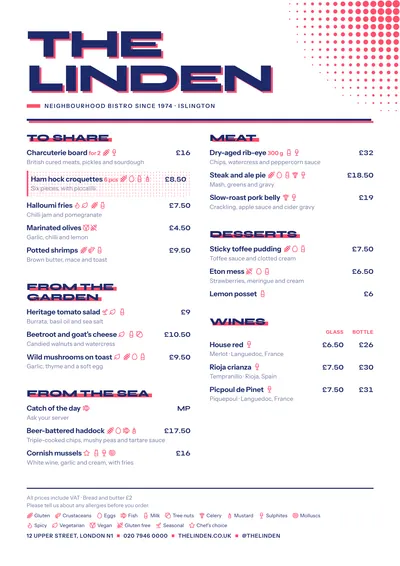 Sample menu in the Screenprint design