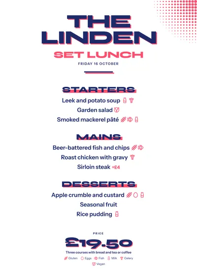 Sample daily menu in the Screenprint design