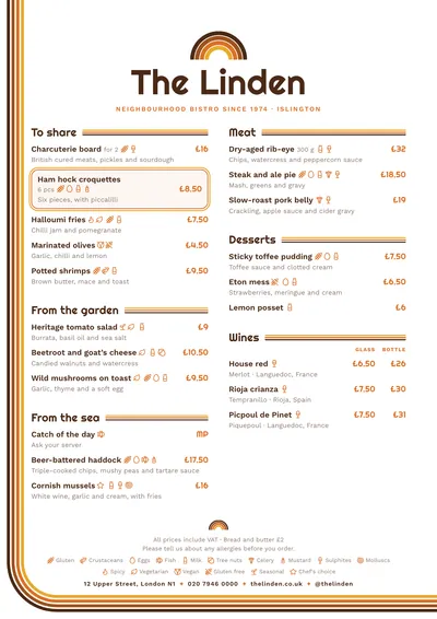 Sample menu in the Seventies design
