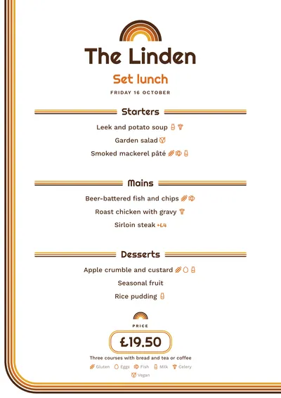 Sample daily menu in the Seventies design