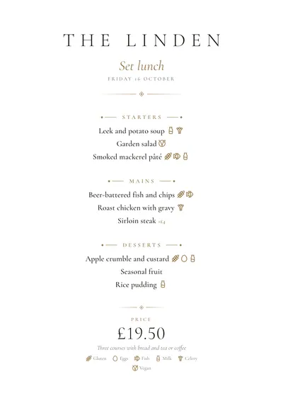 Sample daily menu in the Sobremesa design