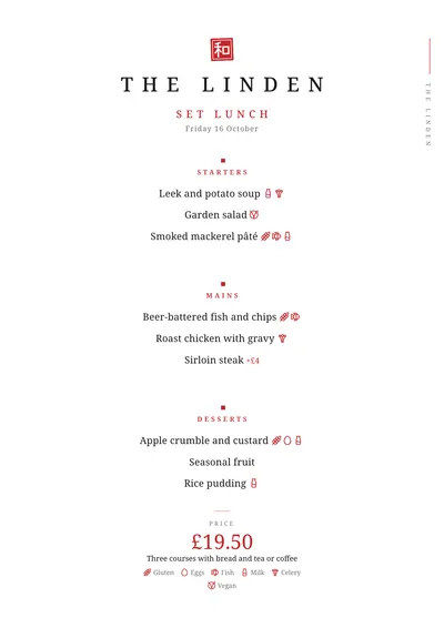 Sample daily menu in the Sumi design