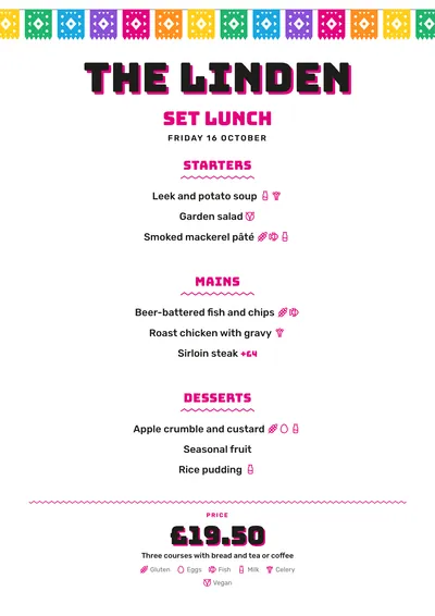 Sample daily menu in the Taquería design