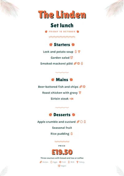 Sample daily menu in the Tiki design