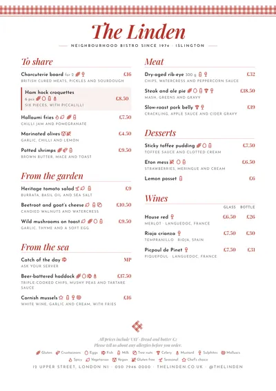 Sample menu in the Trattoria design