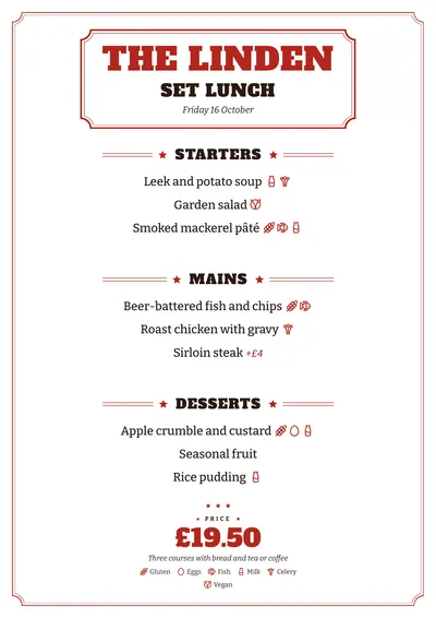 Sample daily menu in the Vermouth design