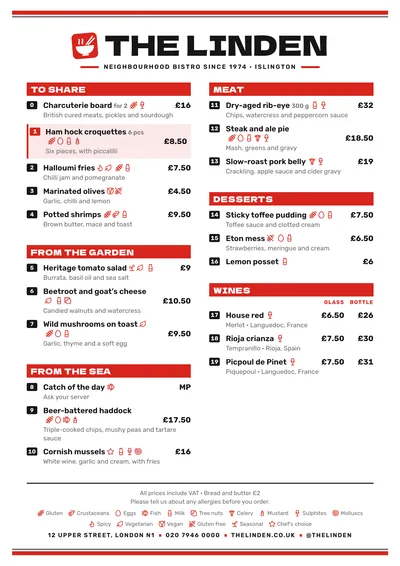 Sample menu in the Wok design