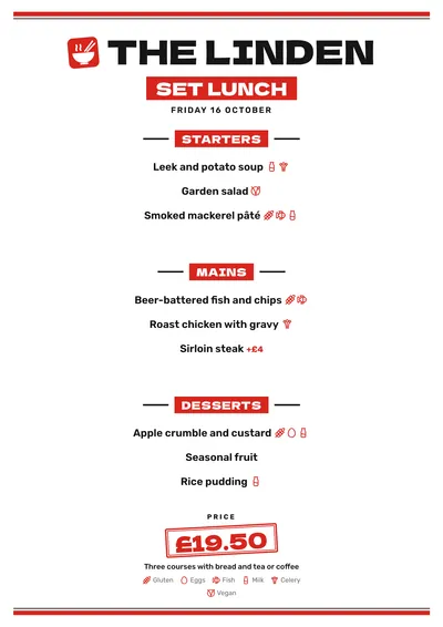 Sample daily menu in the Wok design