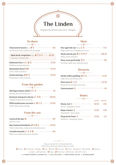 Sample menu in the Souk design
