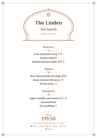 Sample daily menu in the Souk design