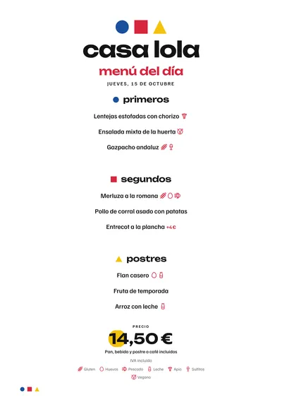 Menú del día de ejemplo con el estilo Bauhaus